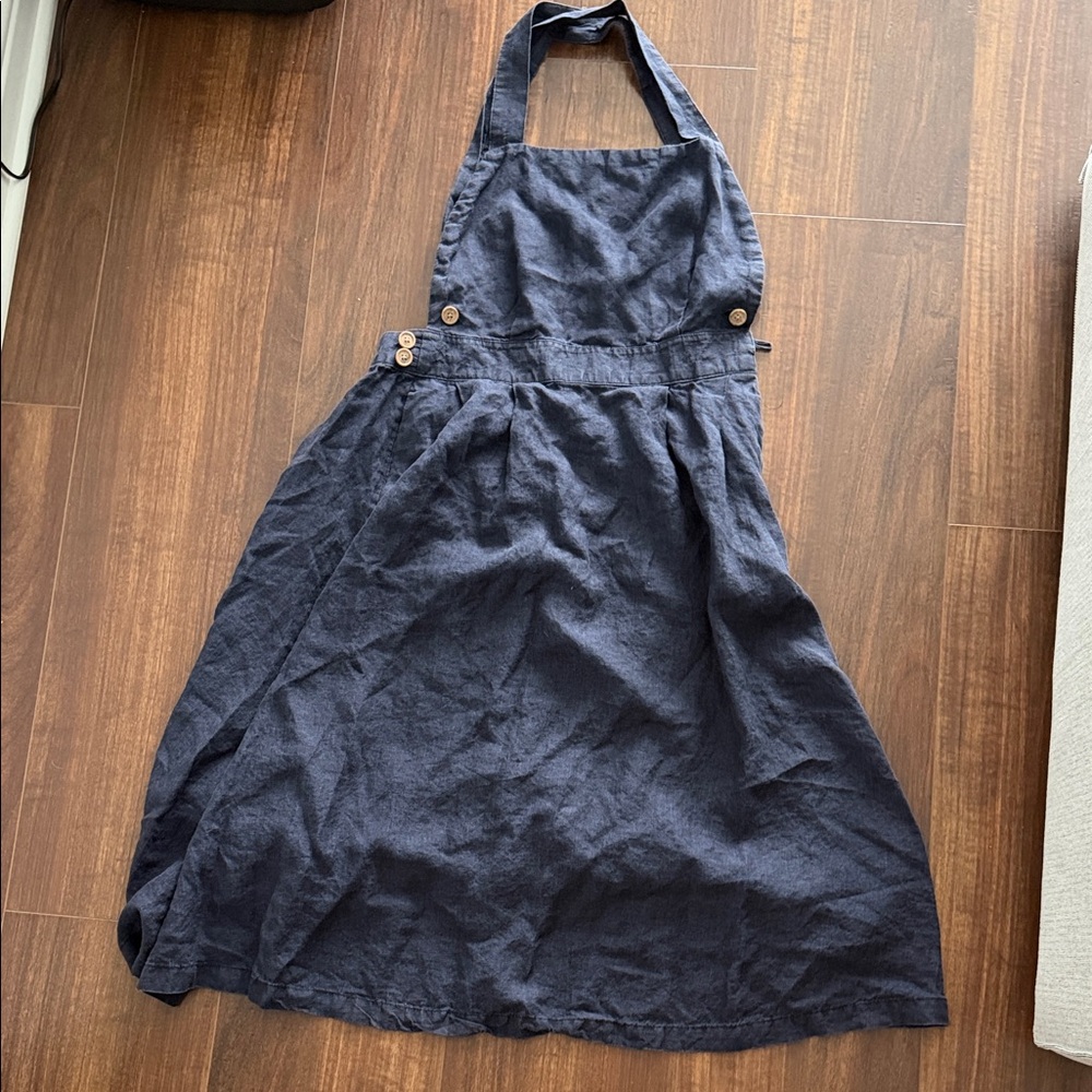 Mango Navy Halter Apron-Style Dress with Button Accents